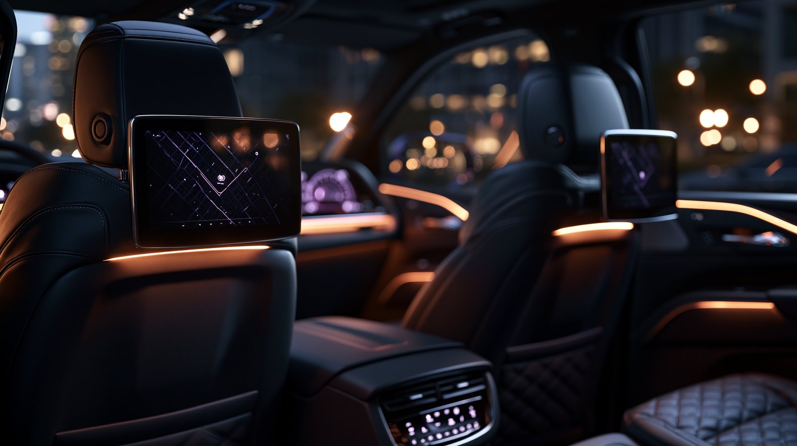 Luxury Limology cabin with two passenger-facing screens